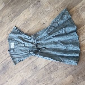 not Perfect Linen sage green medium dress with 3 brass button detailing